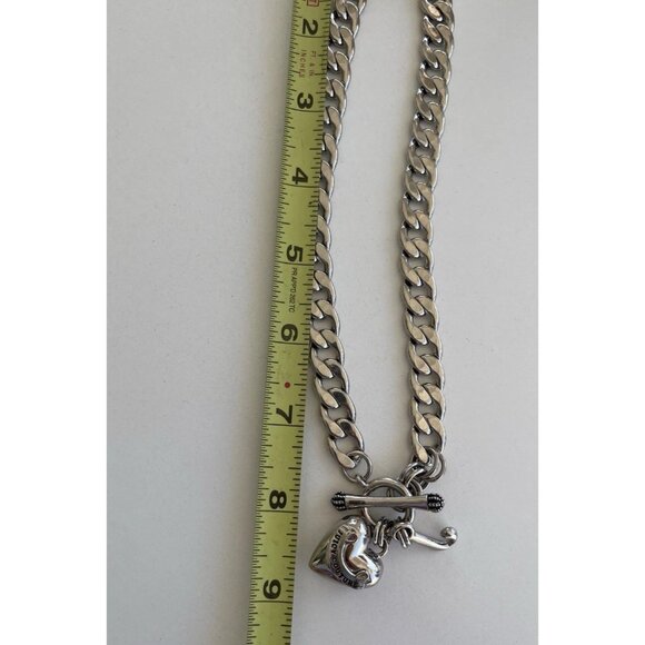 Juicy Couture Logo Heart J Charms Silver Tone Chain Link Toggle Necklace 17” - Picture 5 of 16